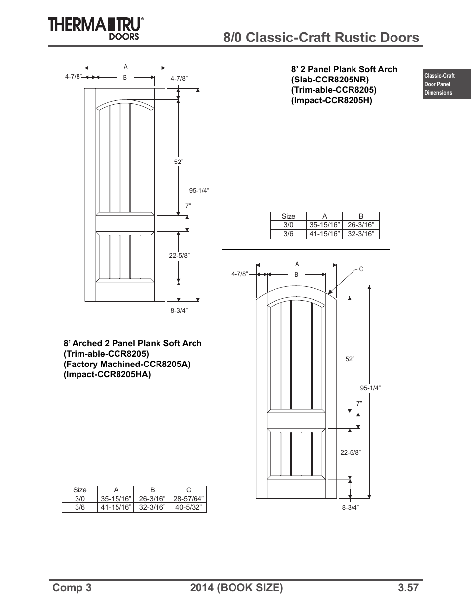 8/0 classic-craft rustic doors | Therma-Tru COMP 3 Classic-Craft Door Panel Dimensions - Book Size User Manual | Page 57 / 68
