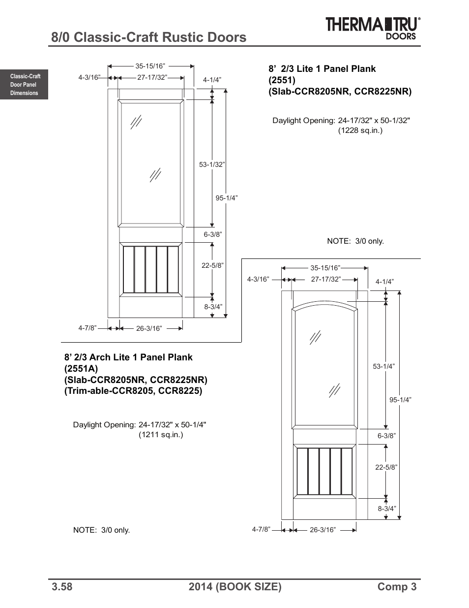 8/0 classic-craft rustic doors | Therma-Tru COMP 3 Classic-Craft Door Panel Dimensions - Book Size User Manual | Page 58 / 68
