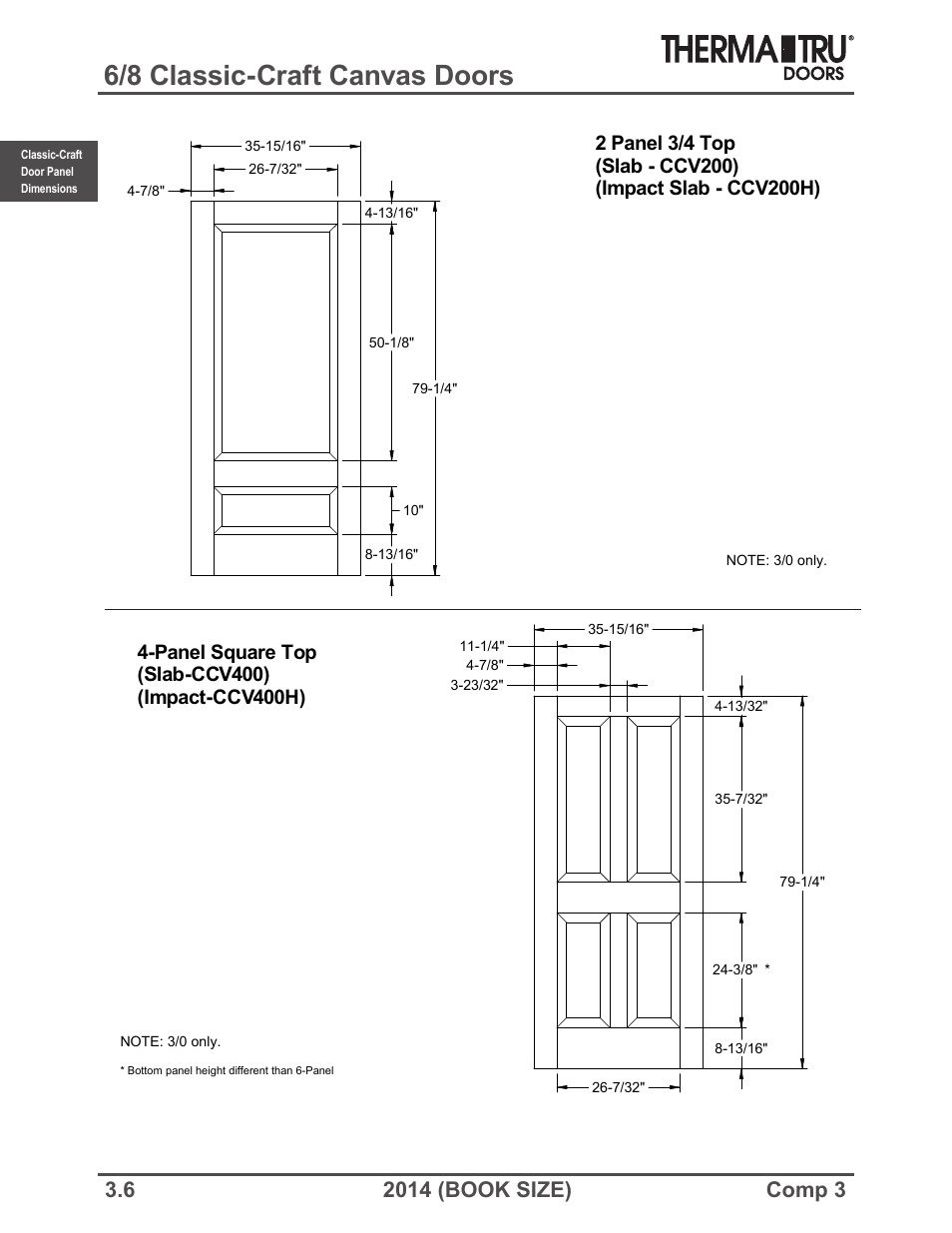 6/8 classic-craft canvas doors | Therma-Tru COMP 3 Classic-Craft Door Panel Dimensions - Book Size User Manual | Page 6 / 68