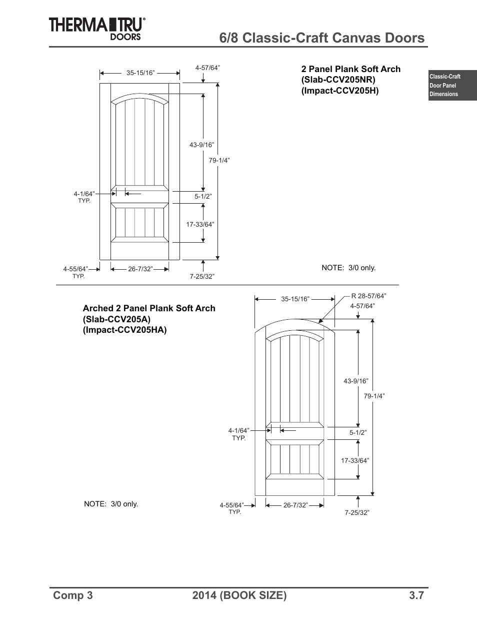 6/8 classic-craft canvas doors | Therma-Tru COMP 3 Classic-Craft Door Panel Dimensions - Book Size User Manual | Page 7 / 68