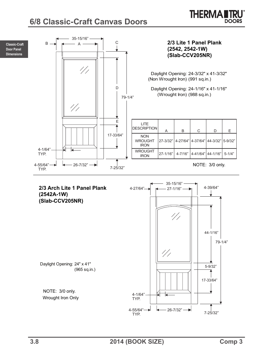 6/8 classic-craft canvas doors | Therma-Tru COMP 3 Classic-Craft Door Panel Dimensions - Book Size User Manual | Page 8 / 68