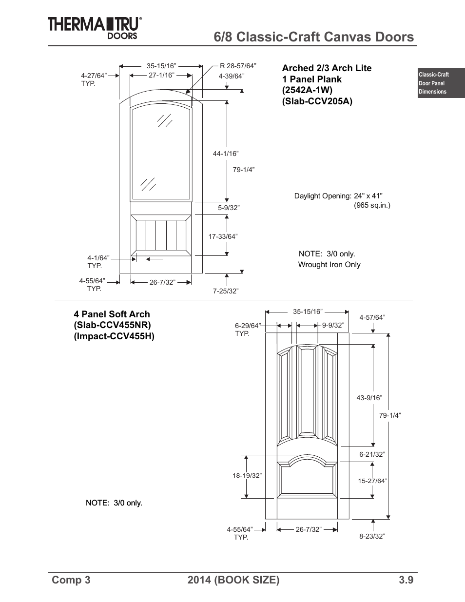 6/8 classic-craft canvas doors | Therma-Tru COMP 3 Classic-Craft Door Panel Dimensions - Book Size User Manual | Page 9 / 68