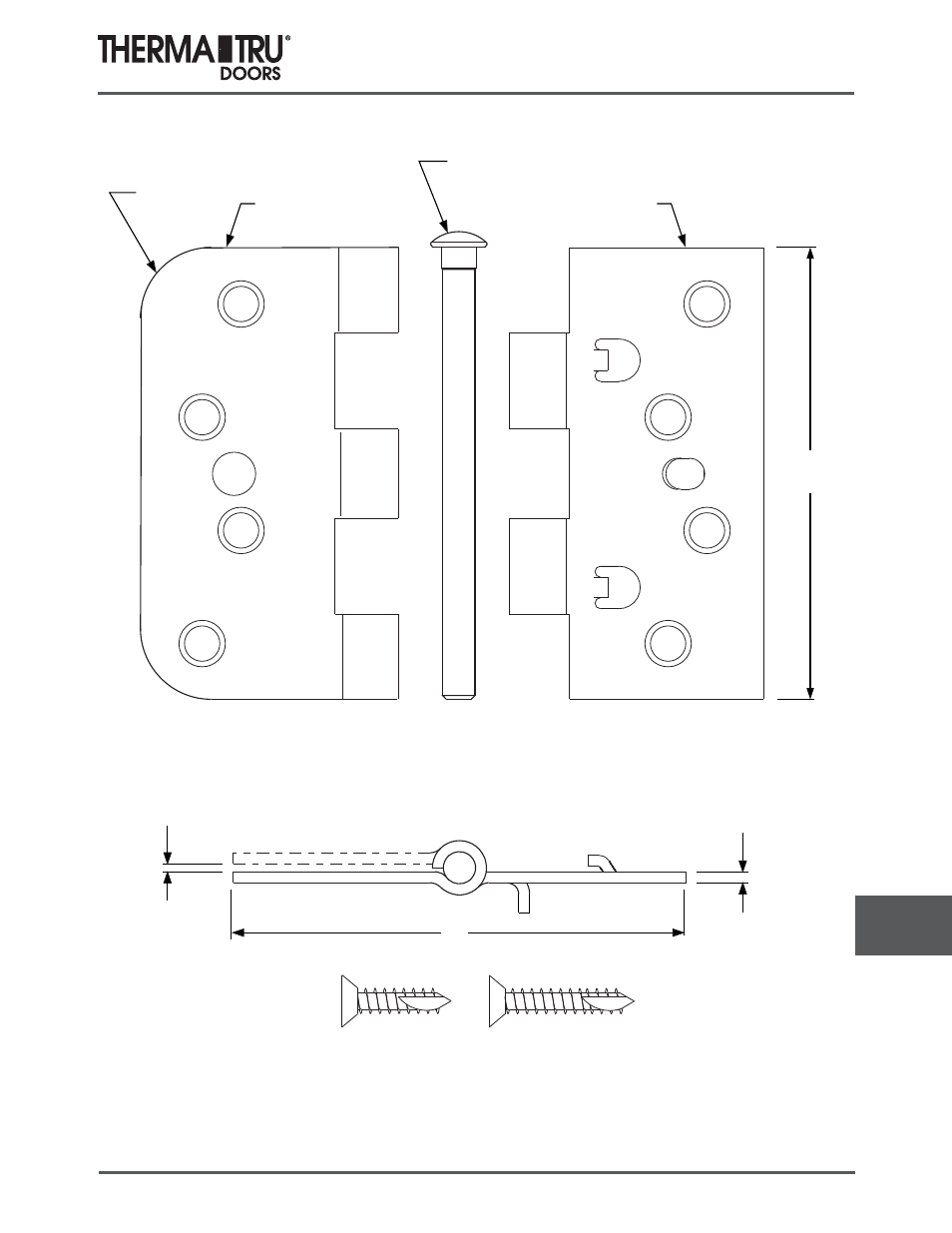 Standard self-aligning hinge with security tab | Therma-Tru COMP 14 Hardware - U1 Revised User Manual | Page 5 / 26