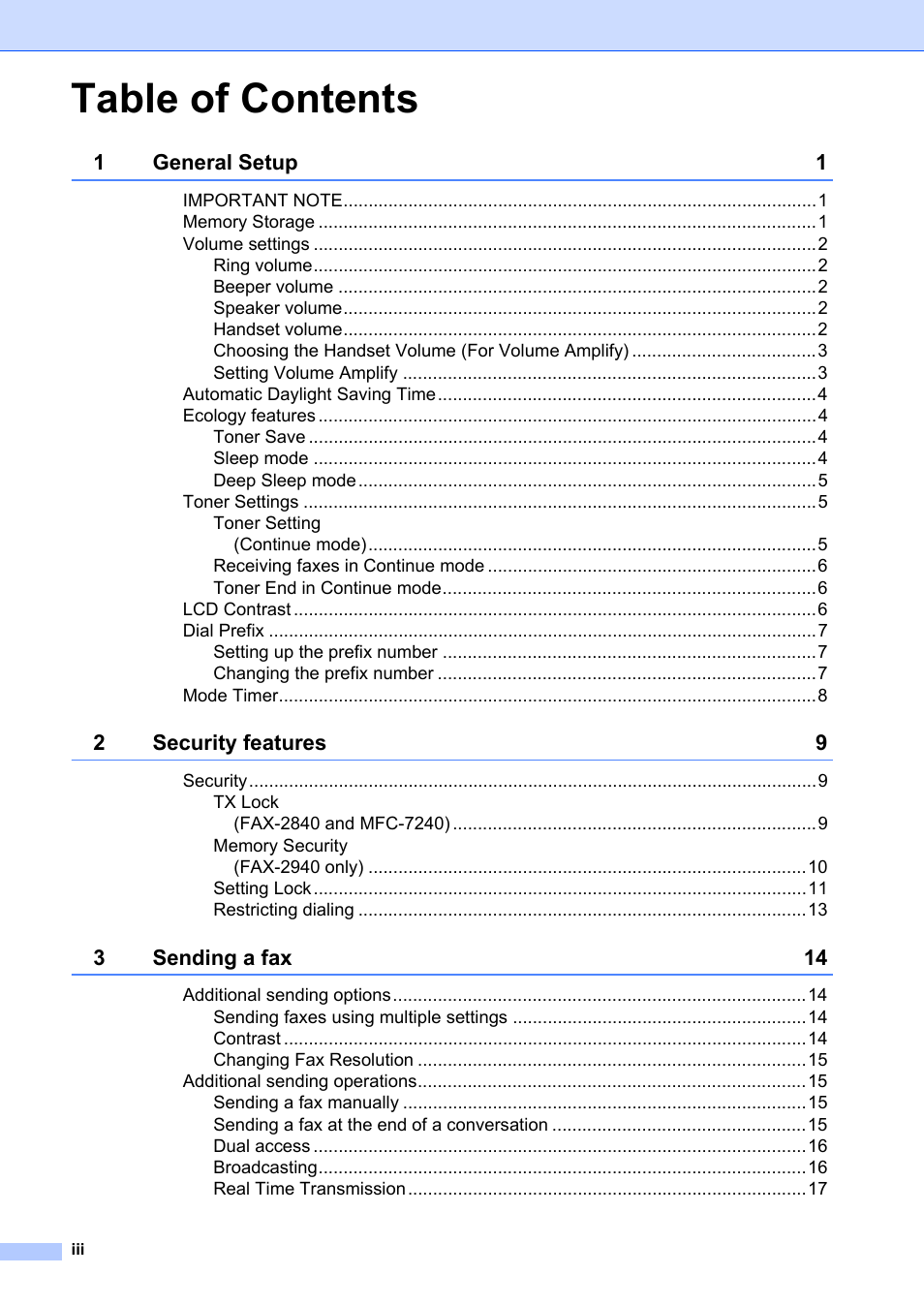 Brother FAX-2840 User Manual | Page 4 / 72