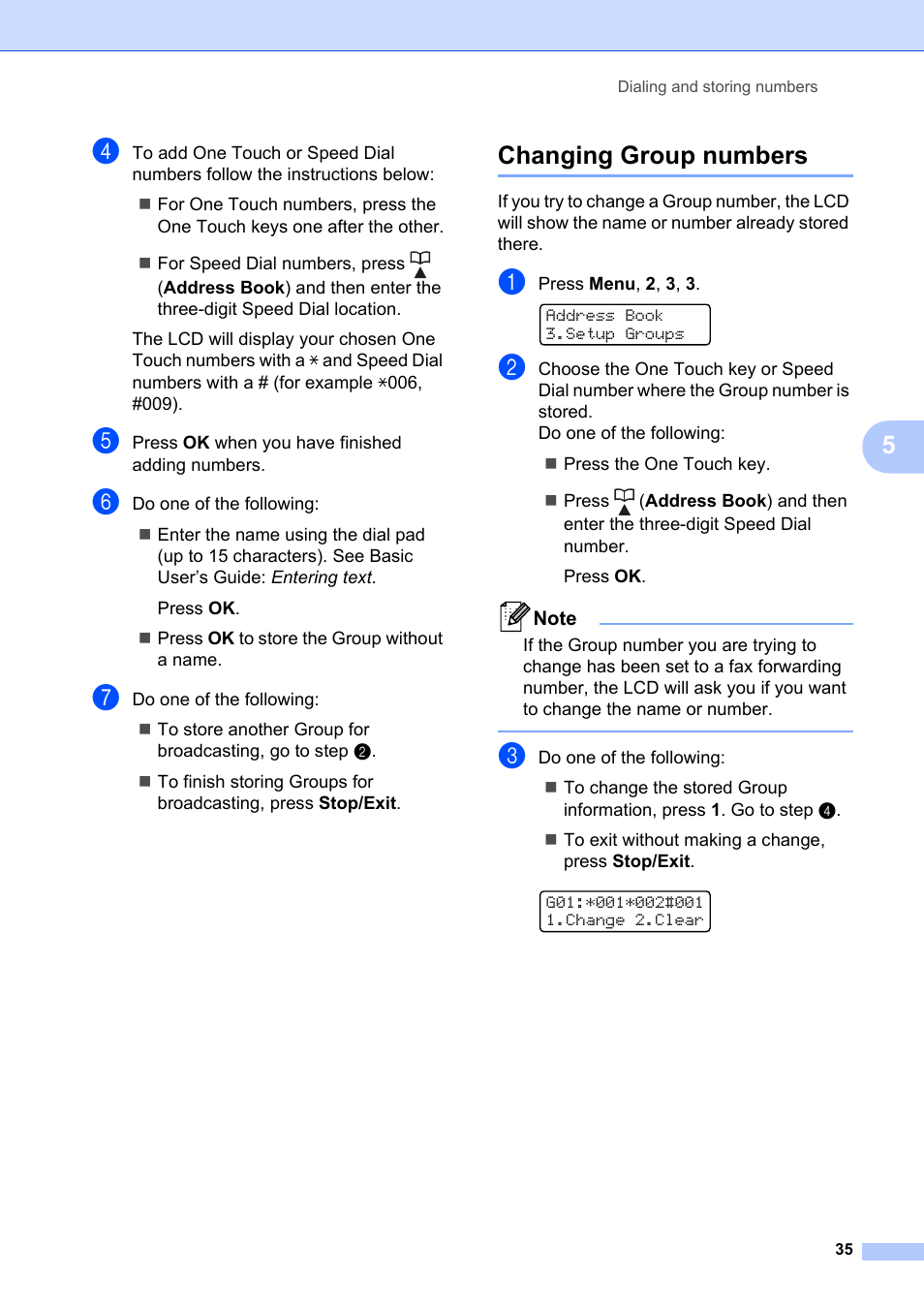 Changing group numbers | Brother FAX-2840 User Manual | Page 41 / 72