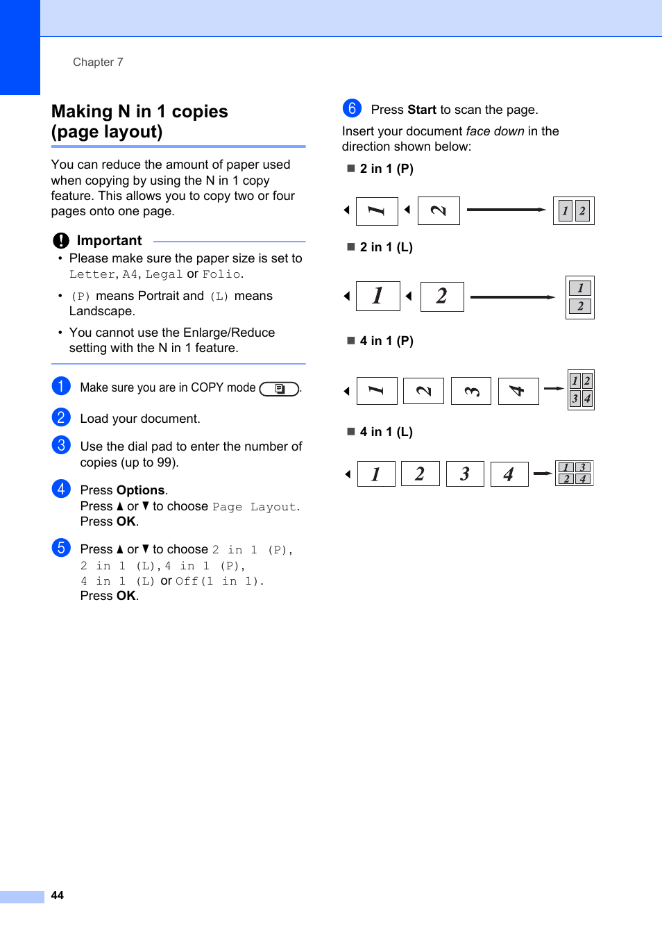 Making n in 1 copies (page layout) | Brother FAX-2840 User Manual | Page 50 / 72