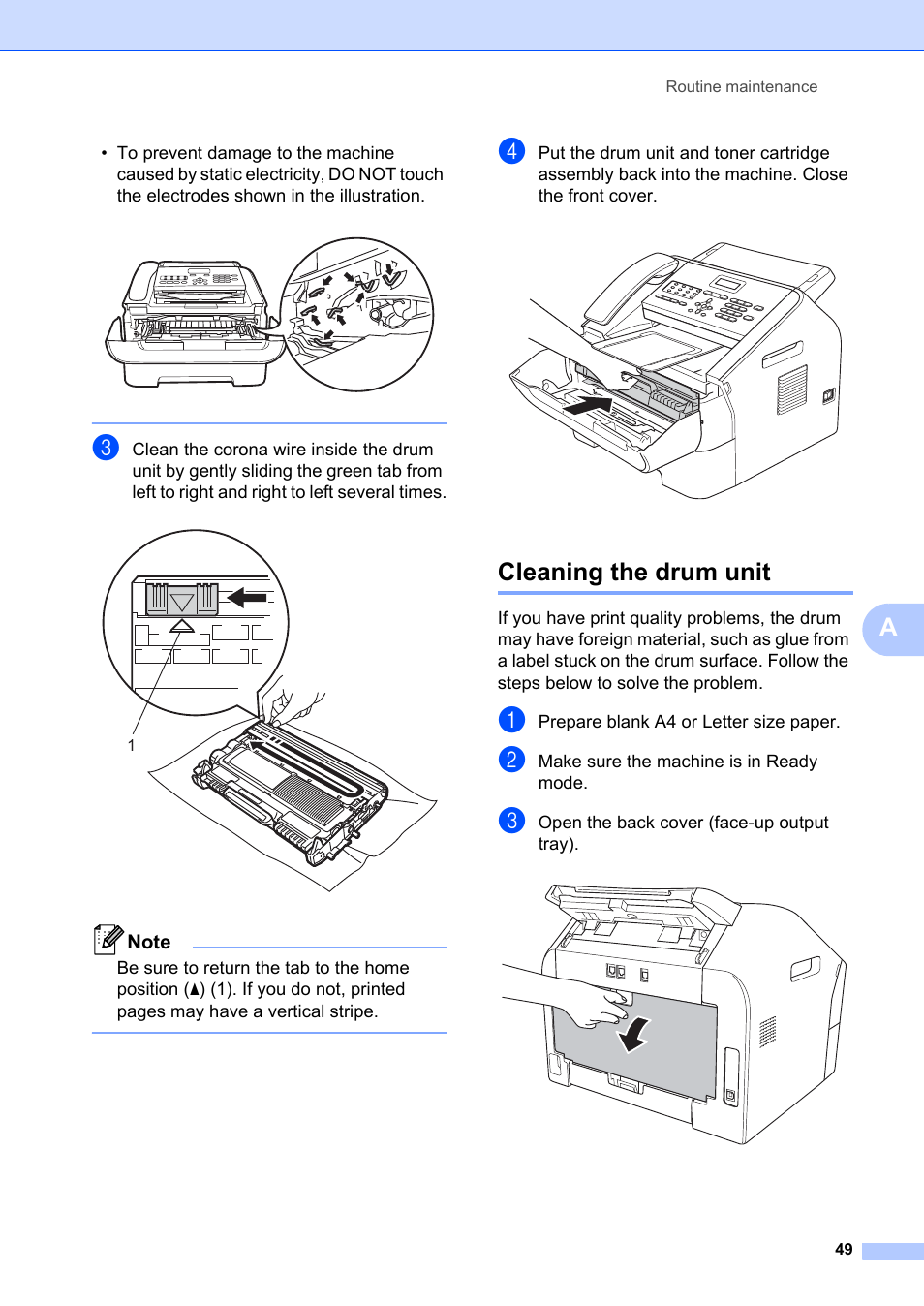 Cleaning the drum unit | Brother FAX-2840 User Manual | Page 55 / 72