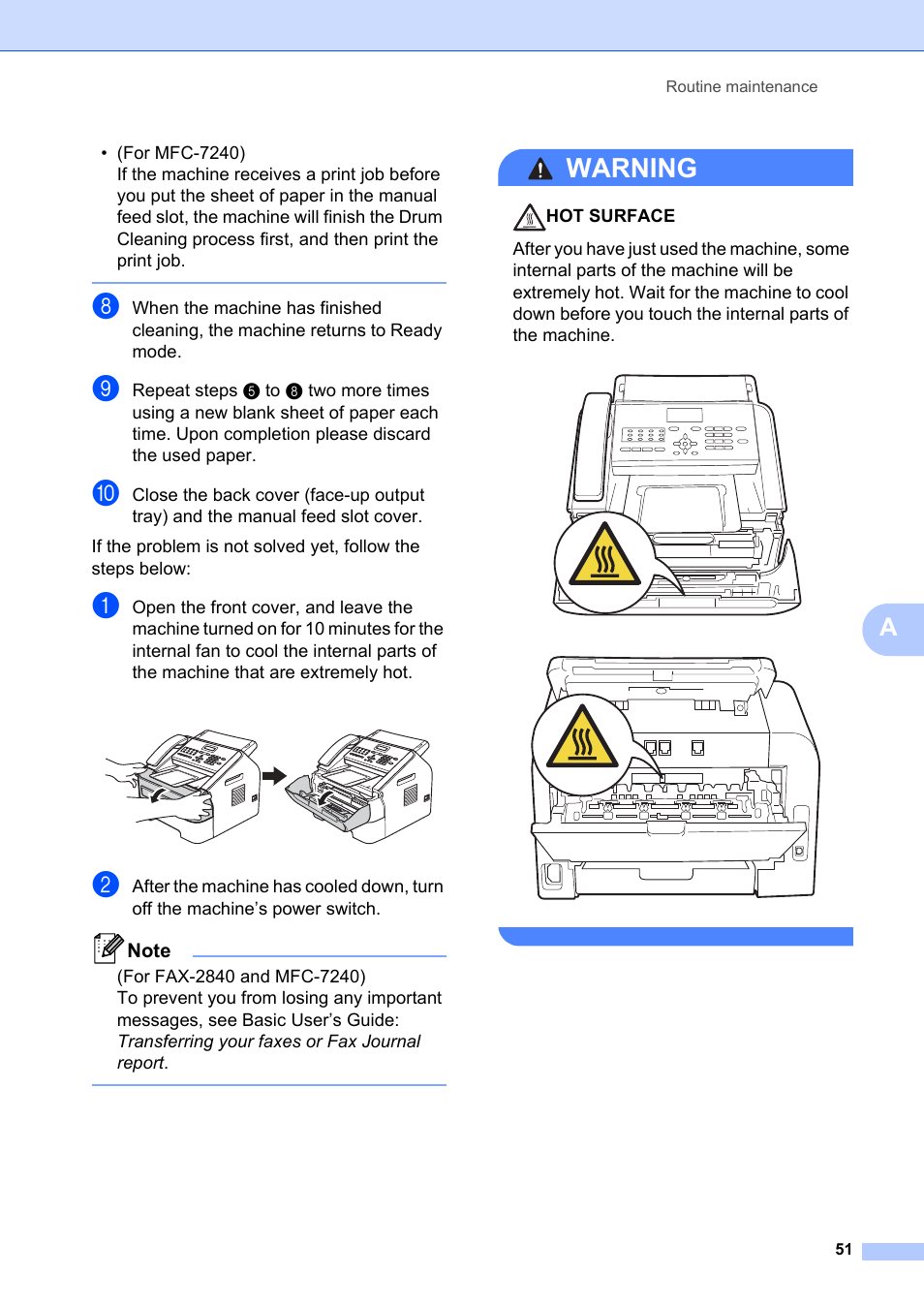 Warning | Brother FAX-2840 User Manual | Page 57 / 72