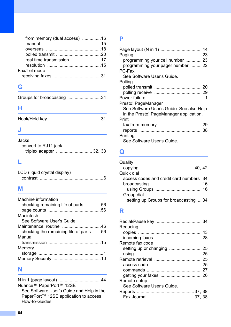 Brother FAX-2840 User Manual | Page 70 / 72