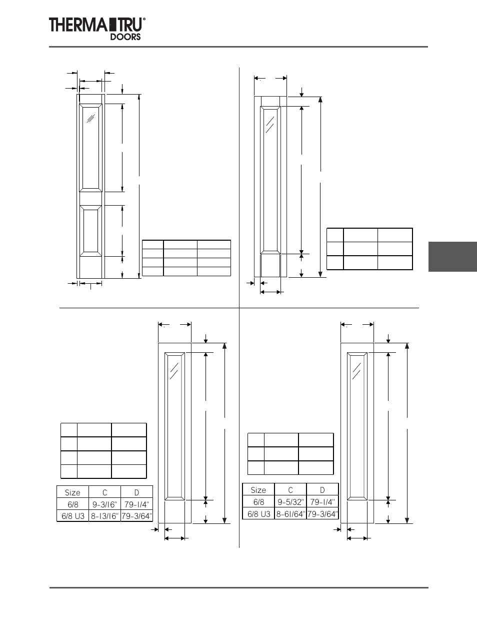 6/8 smooth-star sidelites, Half lite sidelite 1 panel | Therma-Tru COMP 8 Sidelite Panel Dimensions - U1 Revised User Manual | Page 25 / 32