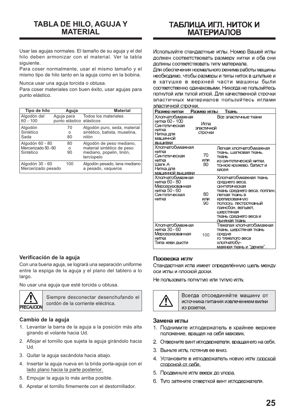 Tabla de hilo, aguja y material | Juki HZL-35Z User Manual | Page 25 / 76