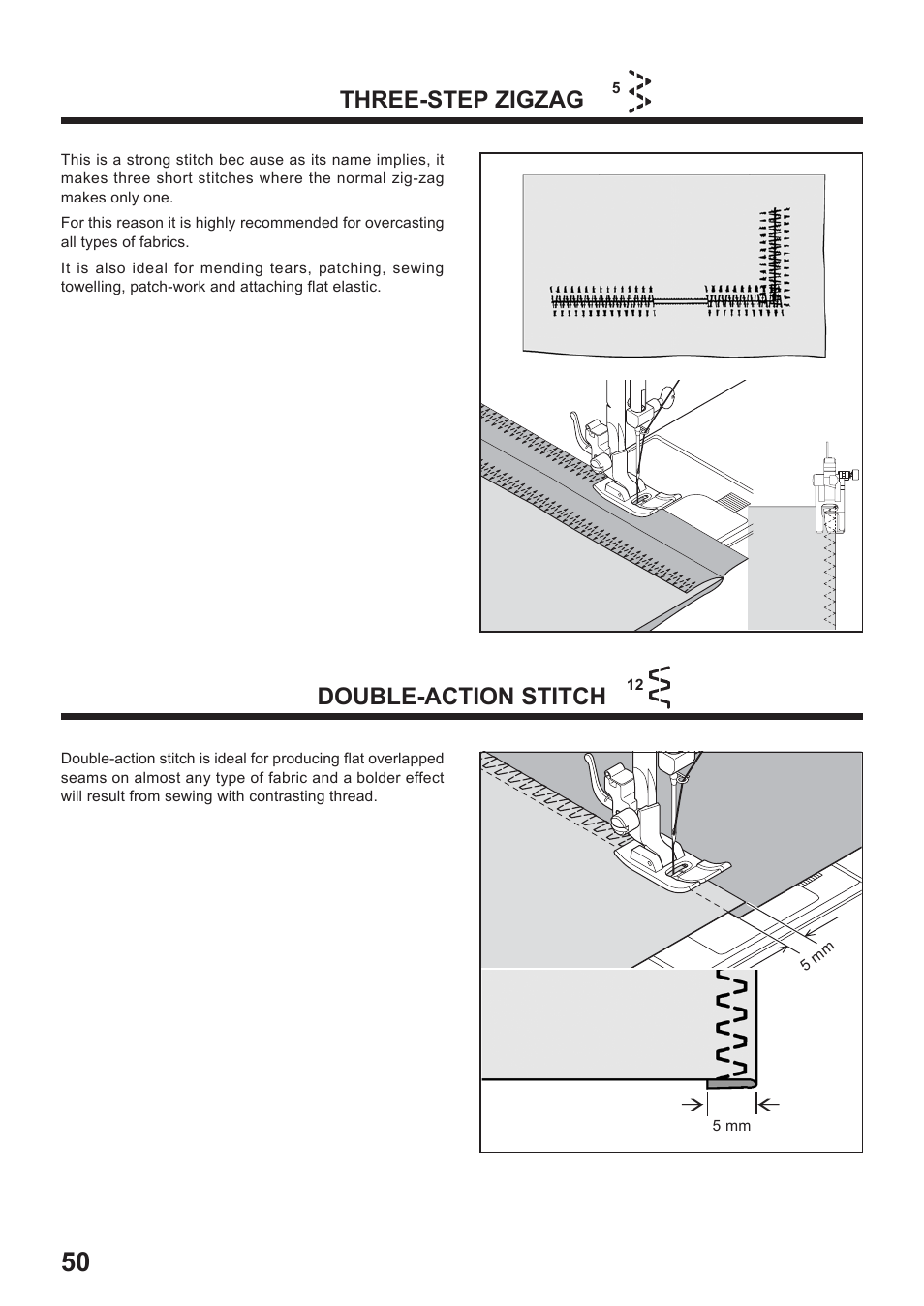 Three-step zigzag, Double-action stitch | Juki HZL-35Z User Manual | Page 50 / 76