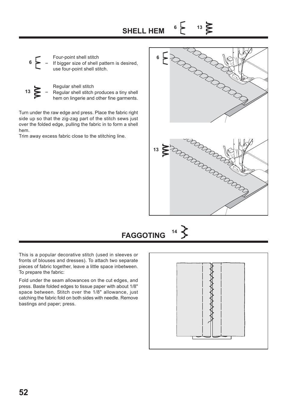 Shell hem, Faggoting | Juki HZL-35Z User Manual | Page 52 / 76