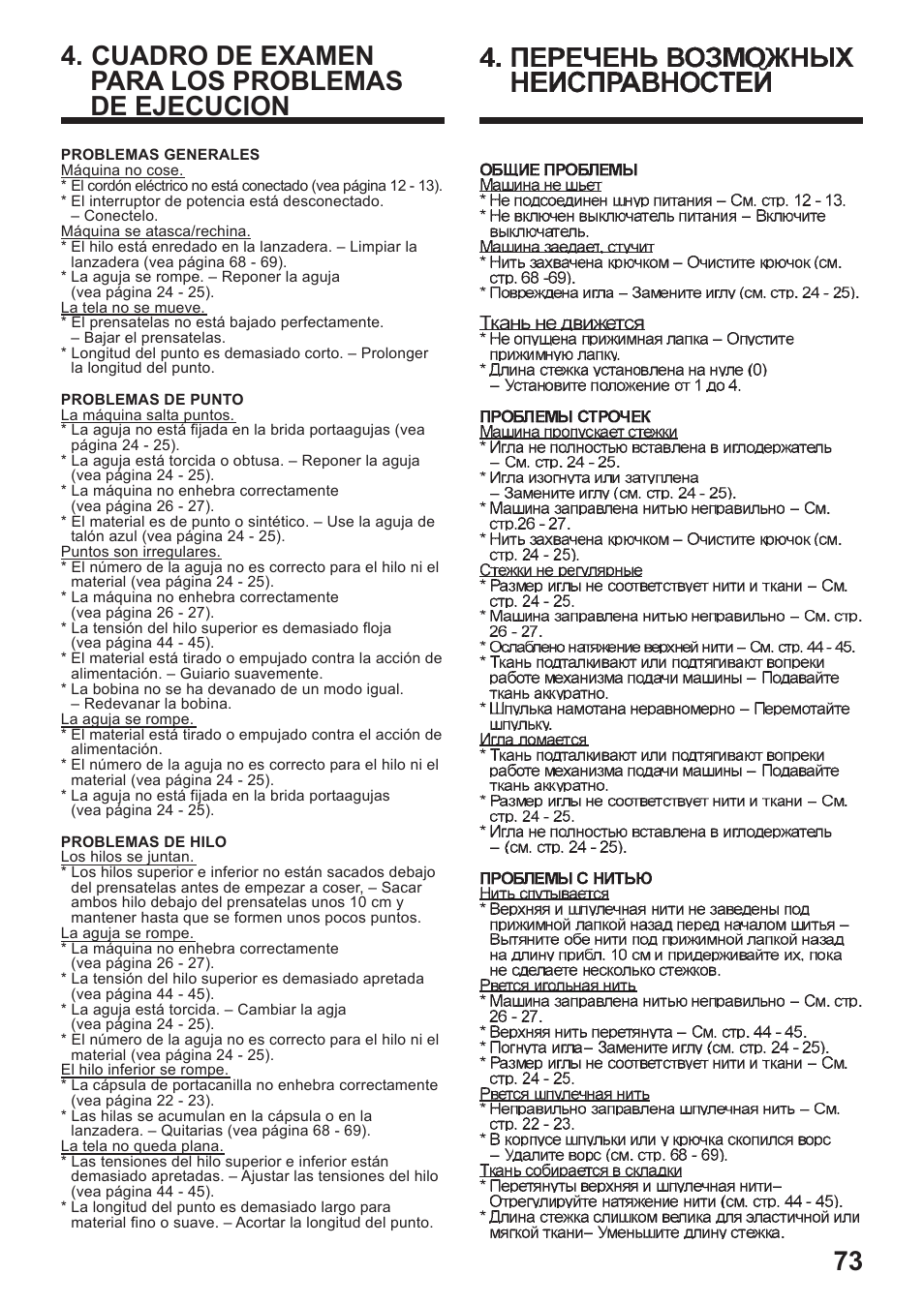 Cuadro de examen para los problemas de ejecucion | Juki HZL-35Z User Manual | Page 73 / 76