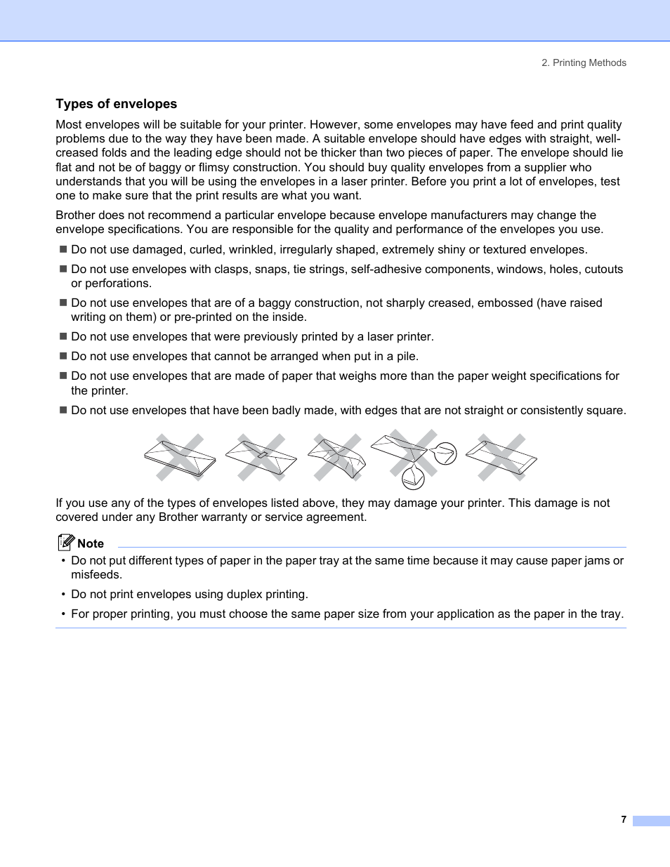 Types of envelopes | Brother HL-5240 User Manual | Page 15 / 138