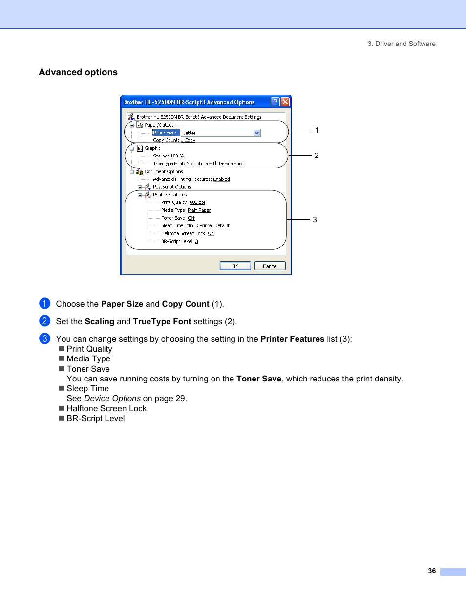 Advanced options | Brother HL-5240 User Manual | Page 44 / 138