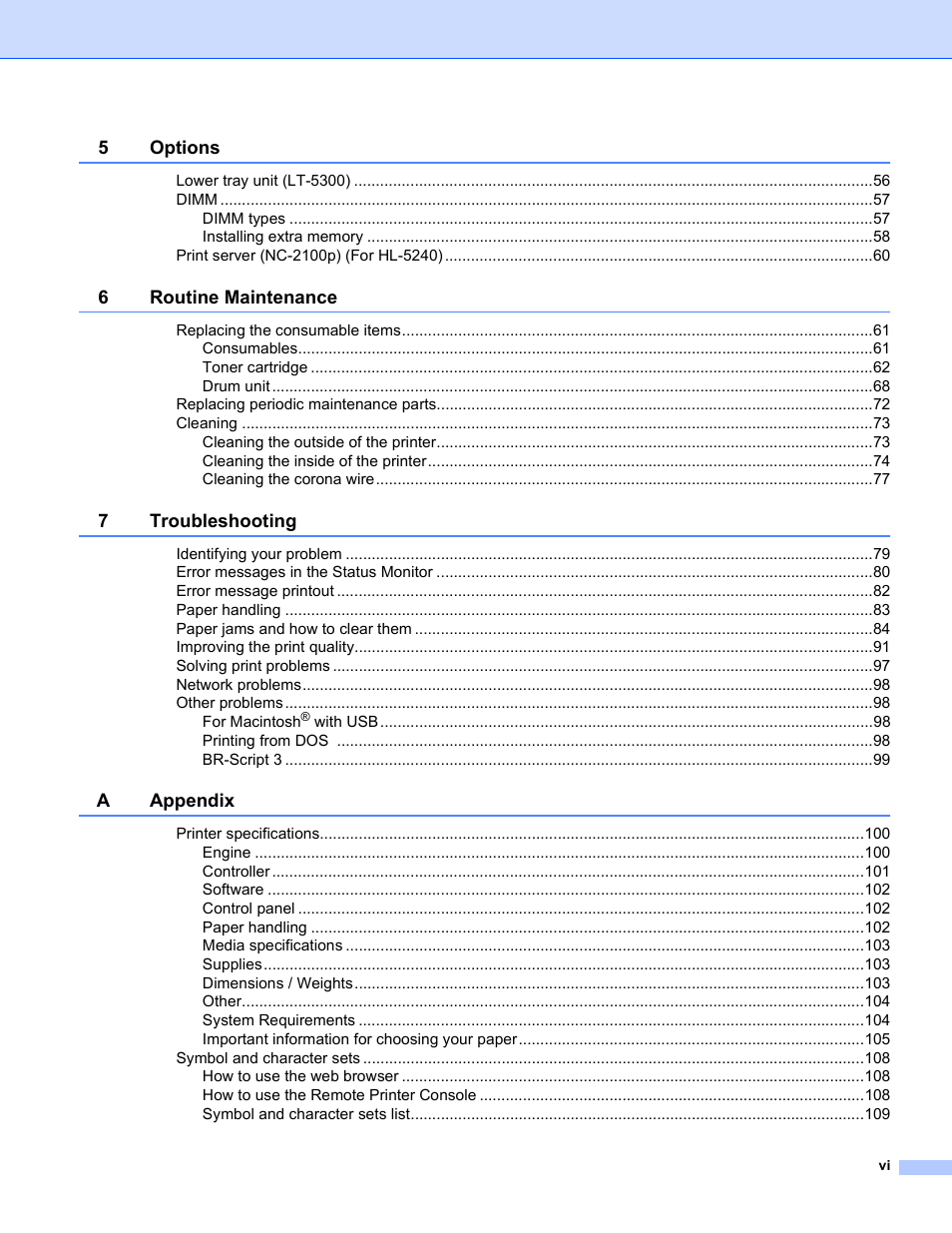 Brother HL-5240 User Manual | Page 7 / 138