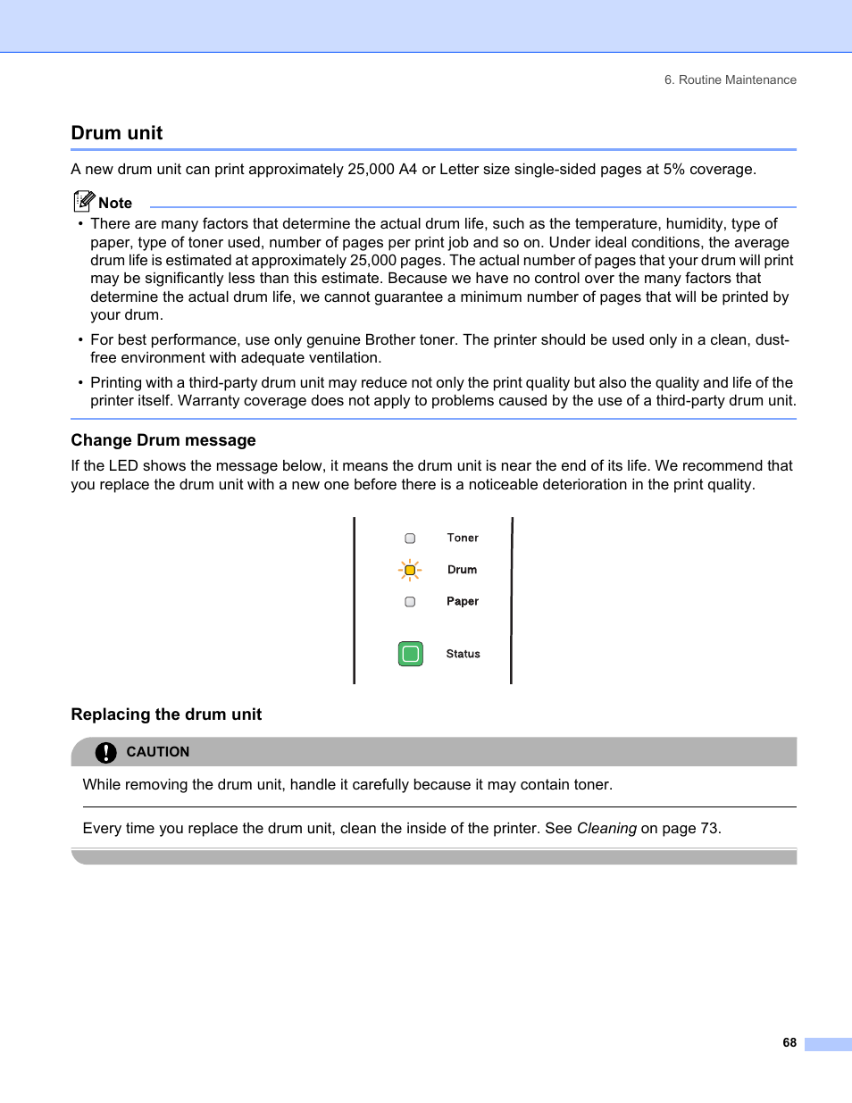 Drum unit, Change drum message, Replacing the drum unit | Brother HL-5240 User Manual | Page 76 / 138