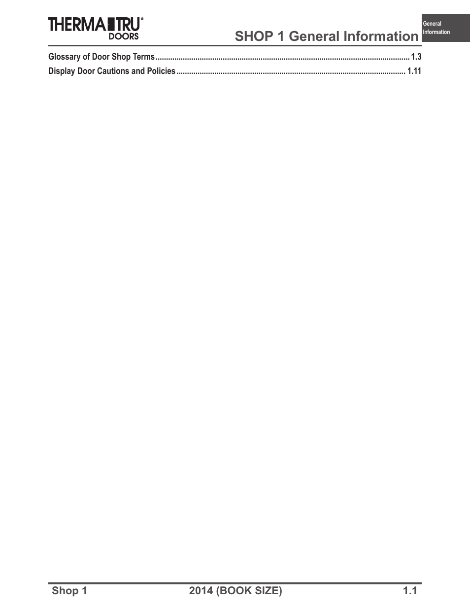 Therma-Tru SHOP 1 General Information - Book Size User Manual | 11 pages