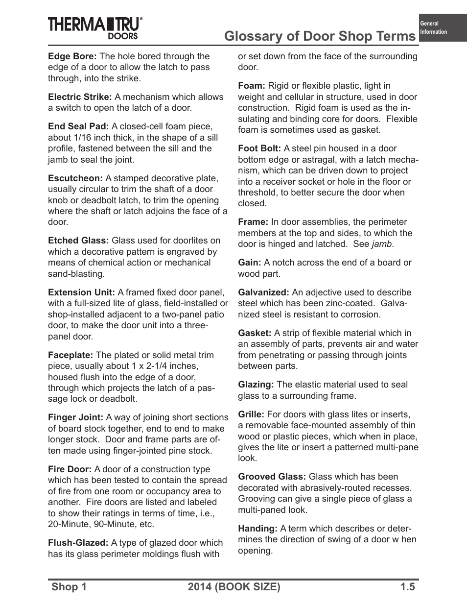 Glossary of door shop terms | Therma-Tru SHOP 1 General Information - Book Size User Manual | Page 5 / 11