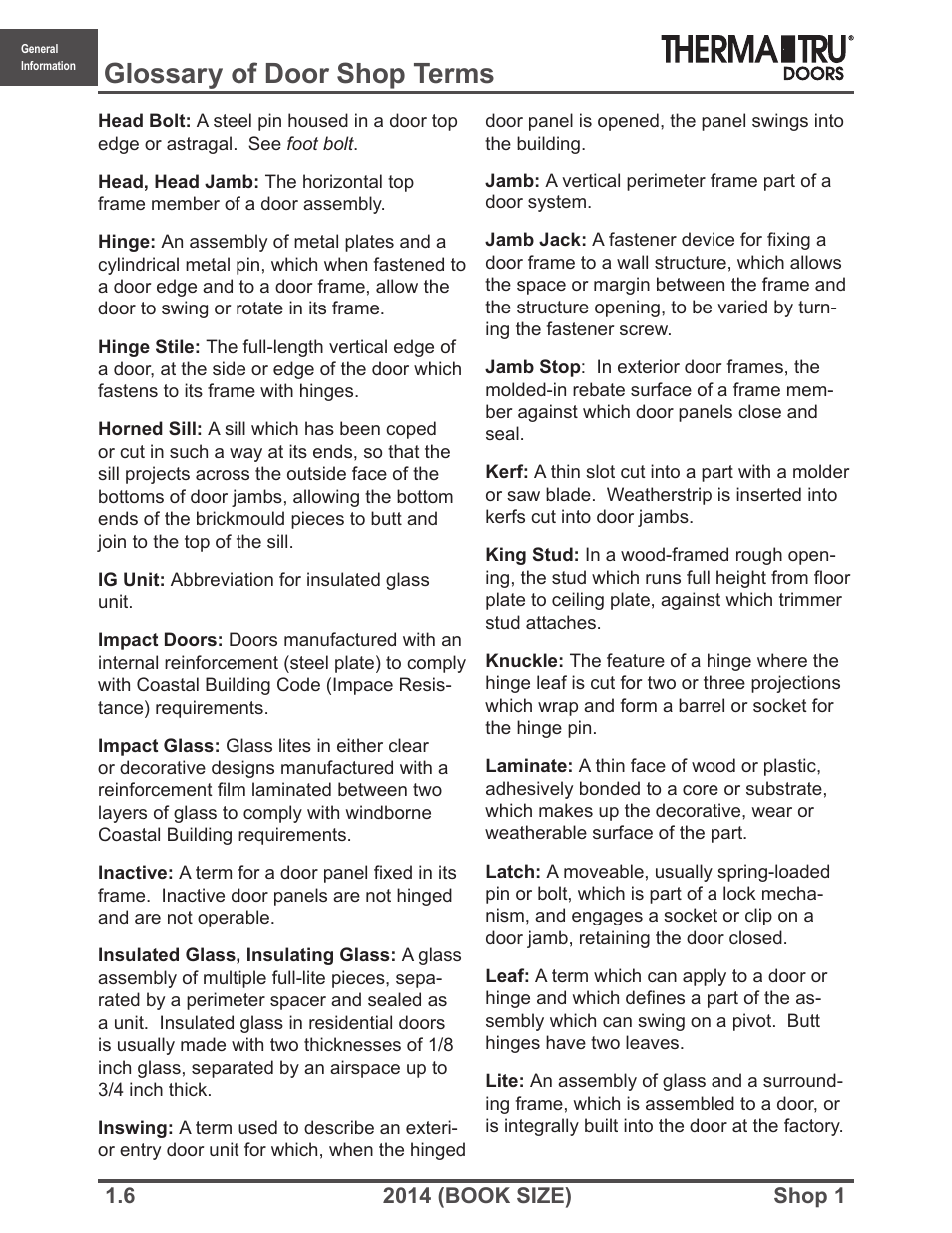 Glossary of door shop terms | Therma-Tru SHOP 1 General Information - Book Size User Manual | Page 6 / 11
