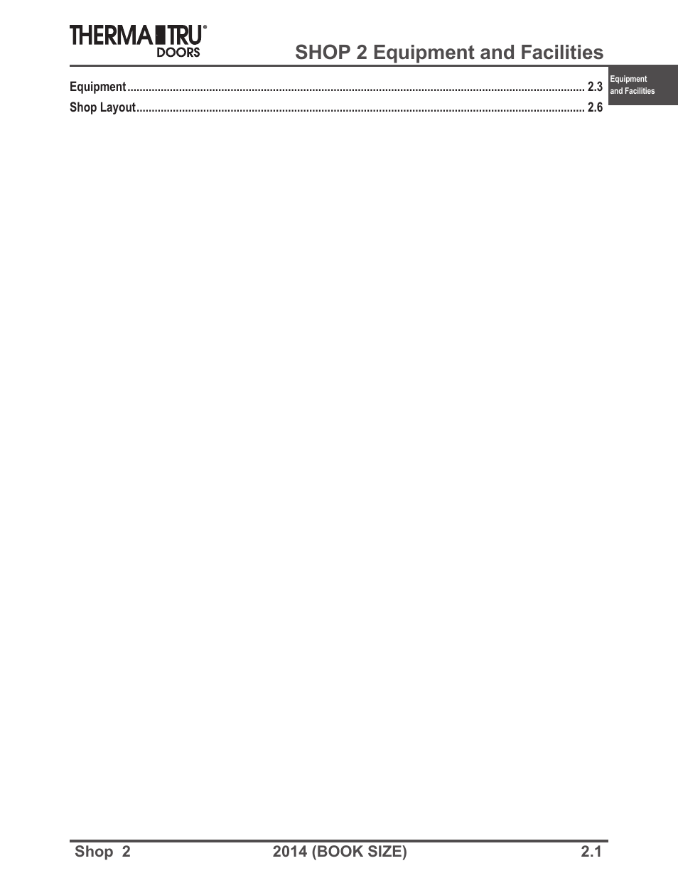 Therma-Tru SHOP 2 Equipment and Facilities - Book Size User Manual | 9 pages
