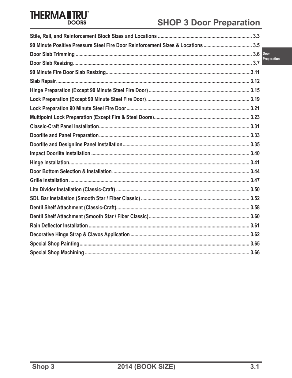 Therma-Tru SHOP 3 Door Preparation - Book Size User Manual | 65 pages