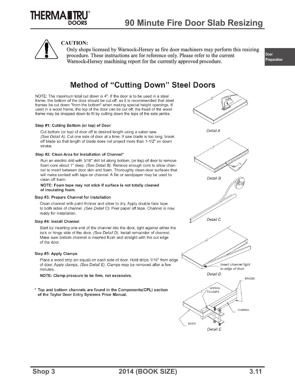 90 minute fire door slab resizing | Therma-Tru SHOP 3 Door Preparation - Book Size User Manual | Page 11 / 65