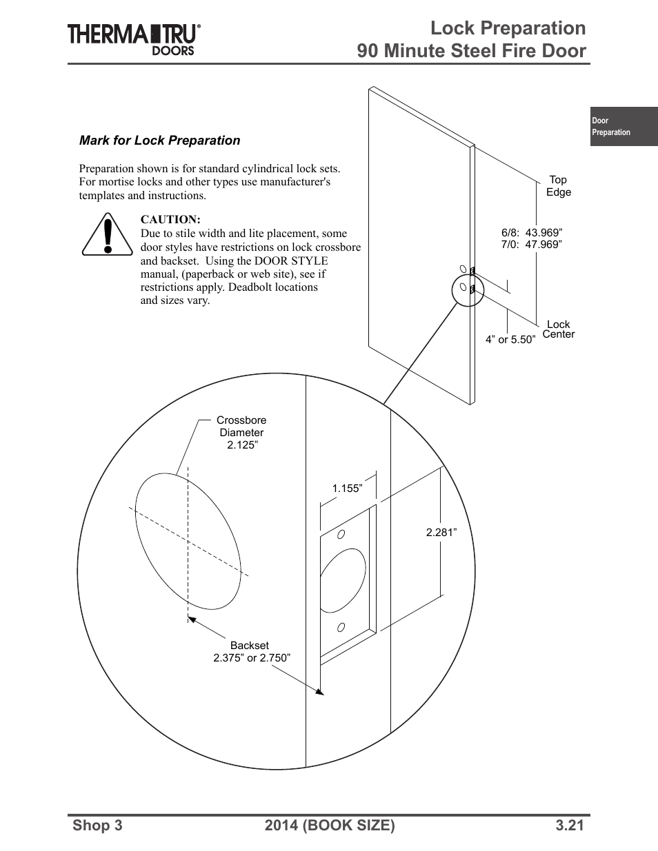Lock preparation 90 minute steel fire door | Therma-Tru SHOP 3 Door Preparation - Book Size User Manual | Page 21 / 65