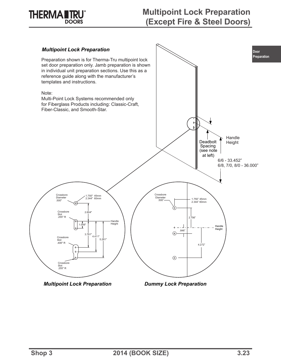 Multipoint lock preparation, Multipoint lock preparation dummy lock preparation | Therma-Tru SHOP 3 Door Preparation - Book Size User Manual | Page 23 / 65