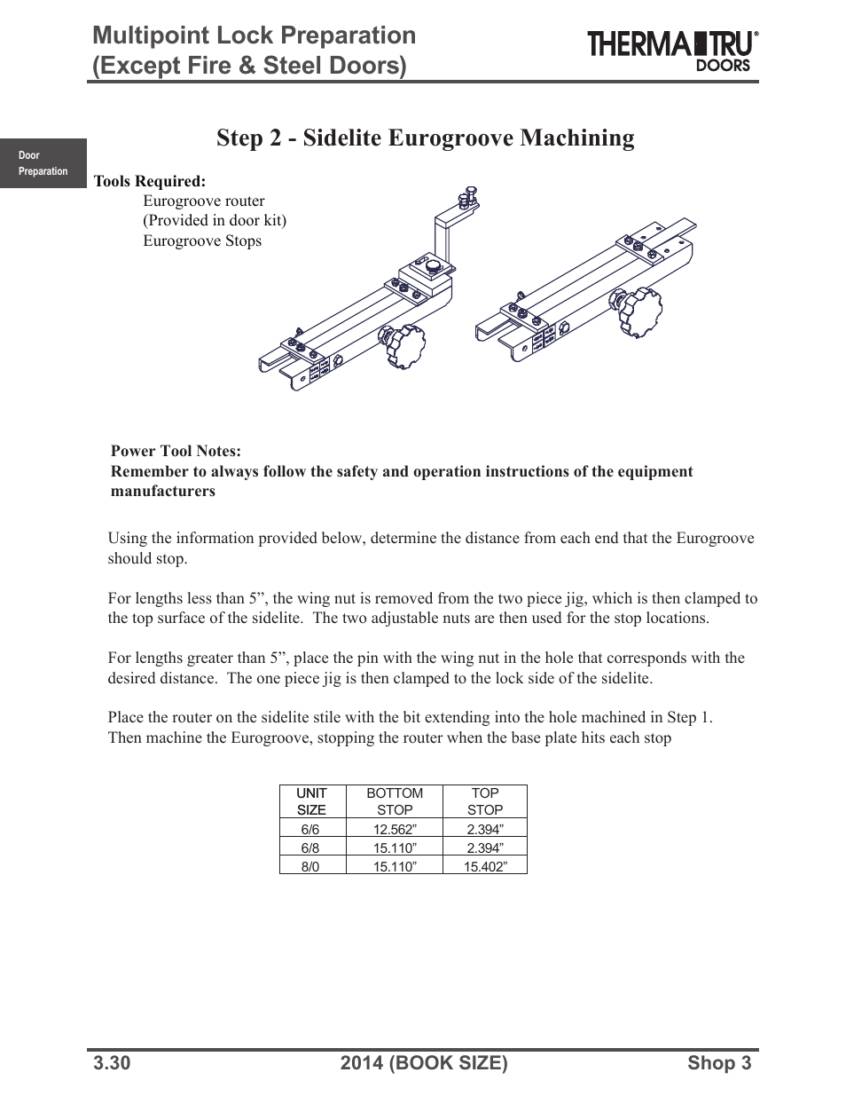 Step 2 - sidelite eurogroove machining | Therma-Tru SHOP 3 Door Preparation - Book Size User Manual | Page 30 / 65