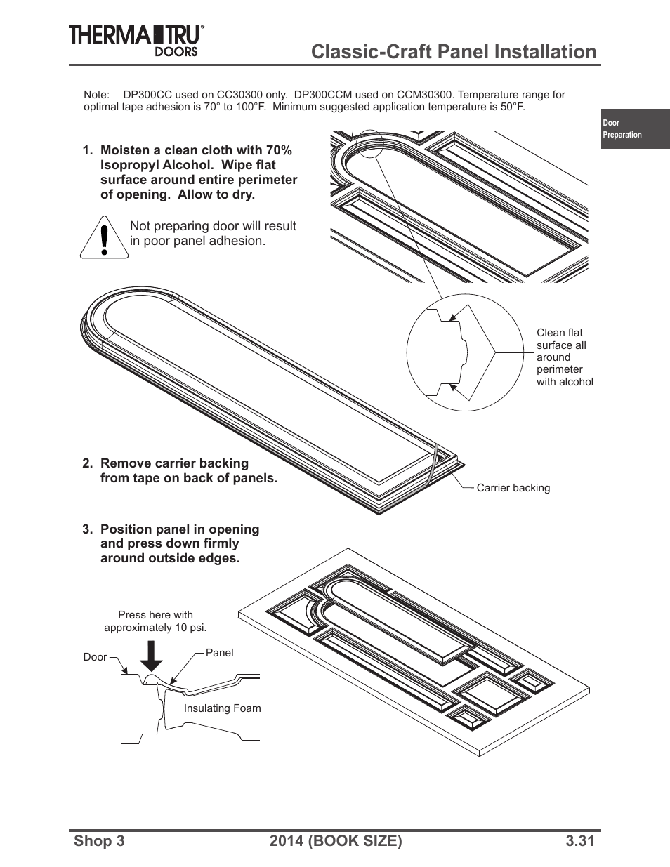 Classic-craft panel installation | Therma-Tru SHOP 3 Door Preparation - Book Size User Manual | Page 31 / 65