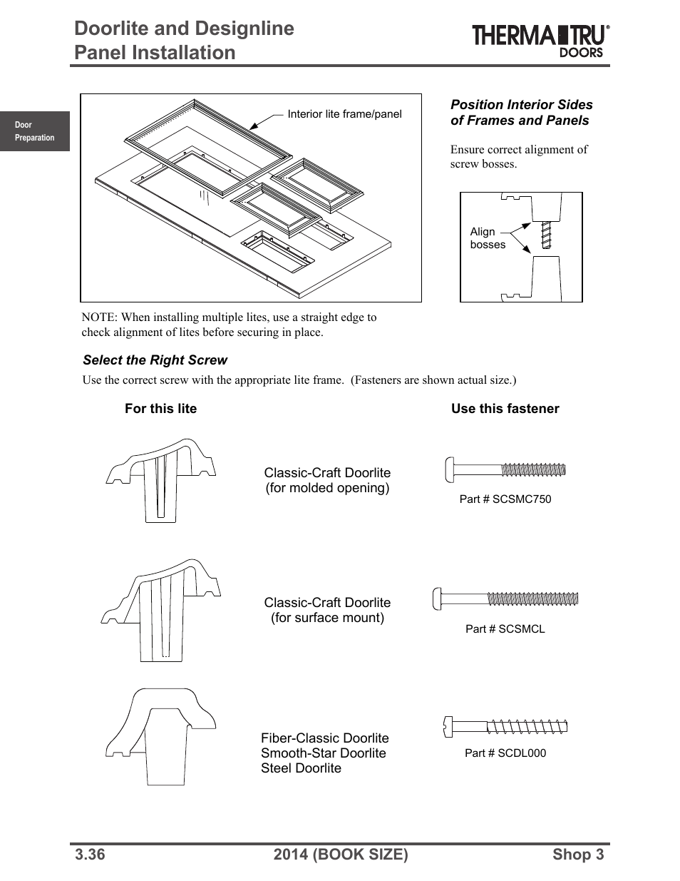 Doorlite and designline panel installation | Therma-Tru SHOP 3 Door Preparation - Book Size User Manual | Page 36 / 65