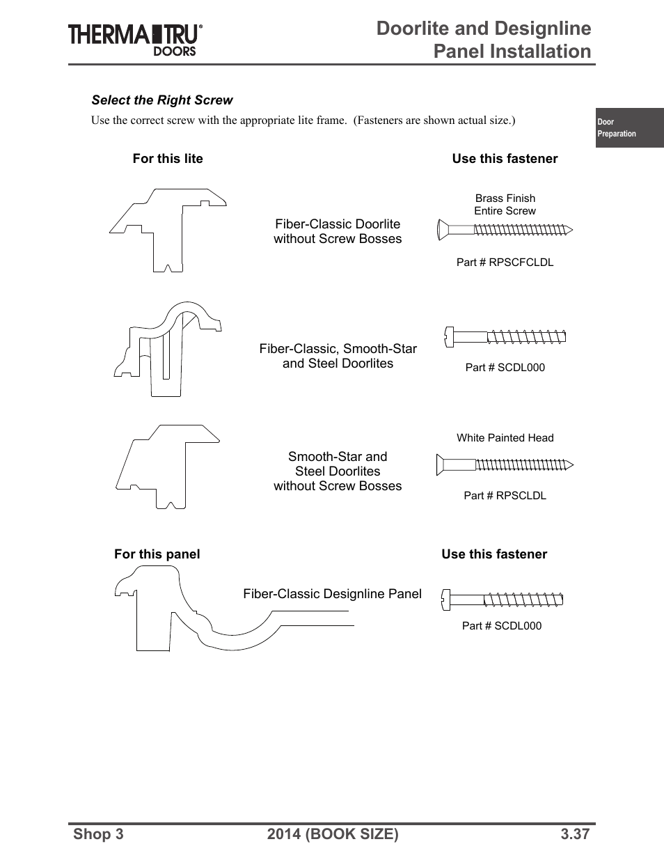 Doorlite and designline panel installation | Therma-Tru SHOP 3 Door Preparation - Book Size User Manual | Page 37 / 65