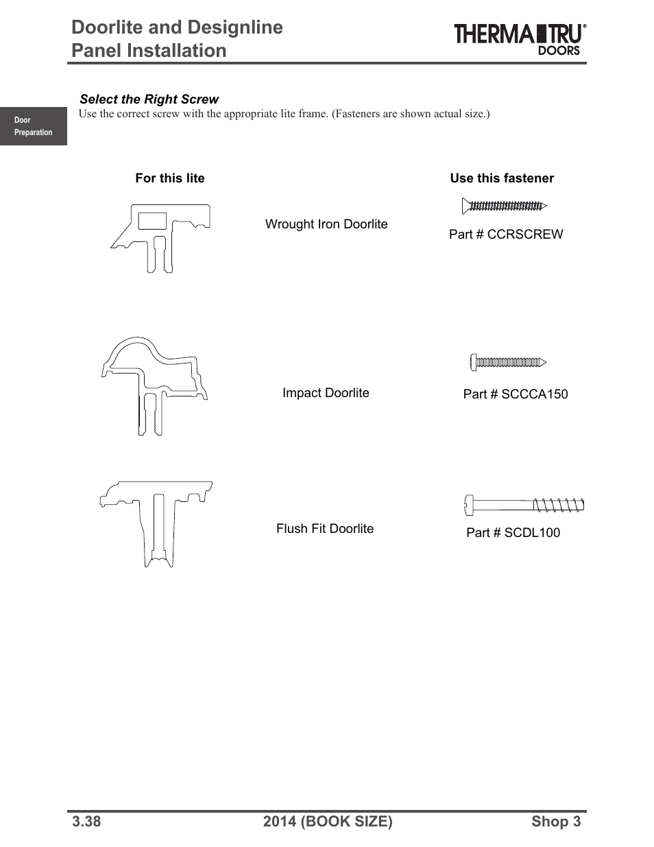 Doorlite and designline panel installation | Therma-Tru SHOP 3 Door Preparation - Book Size User Manual | Page 38 / 65