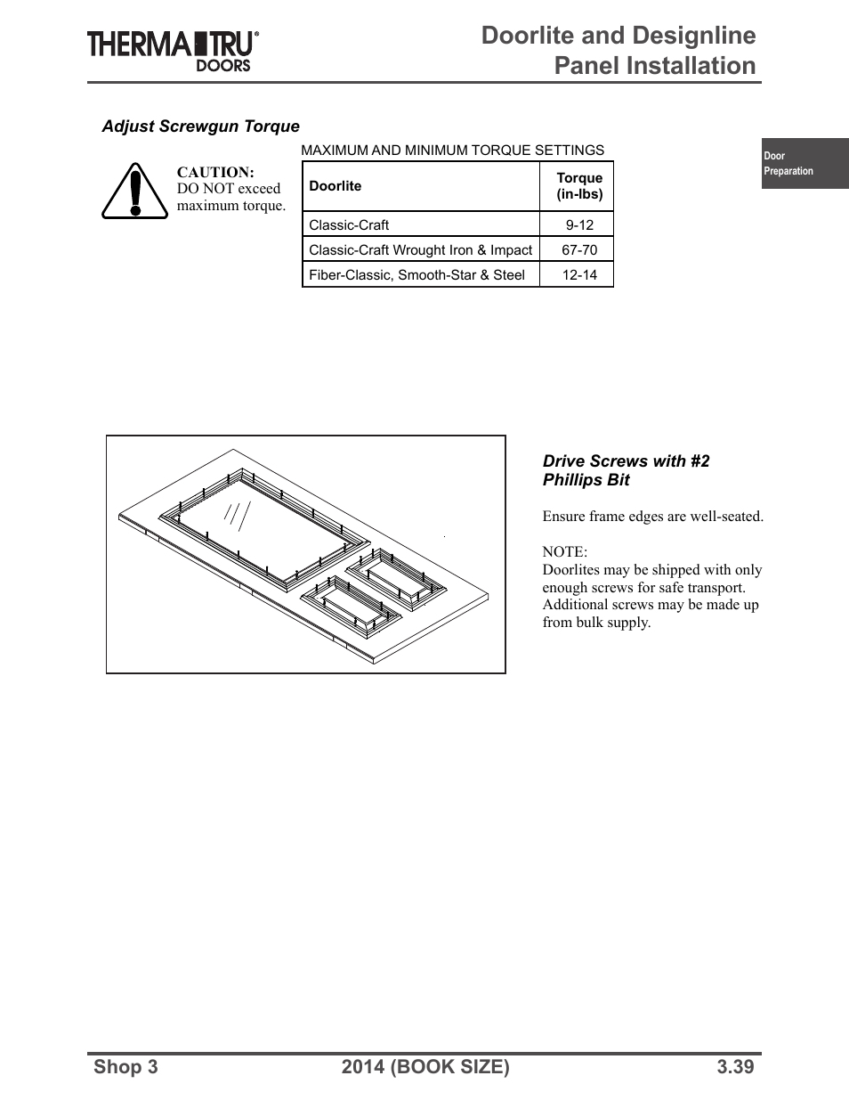 Doorlite and designline panel installation | Therma-Tru SHOP 3 Door Preparation - Book Size User Manual | Page 39 / 65