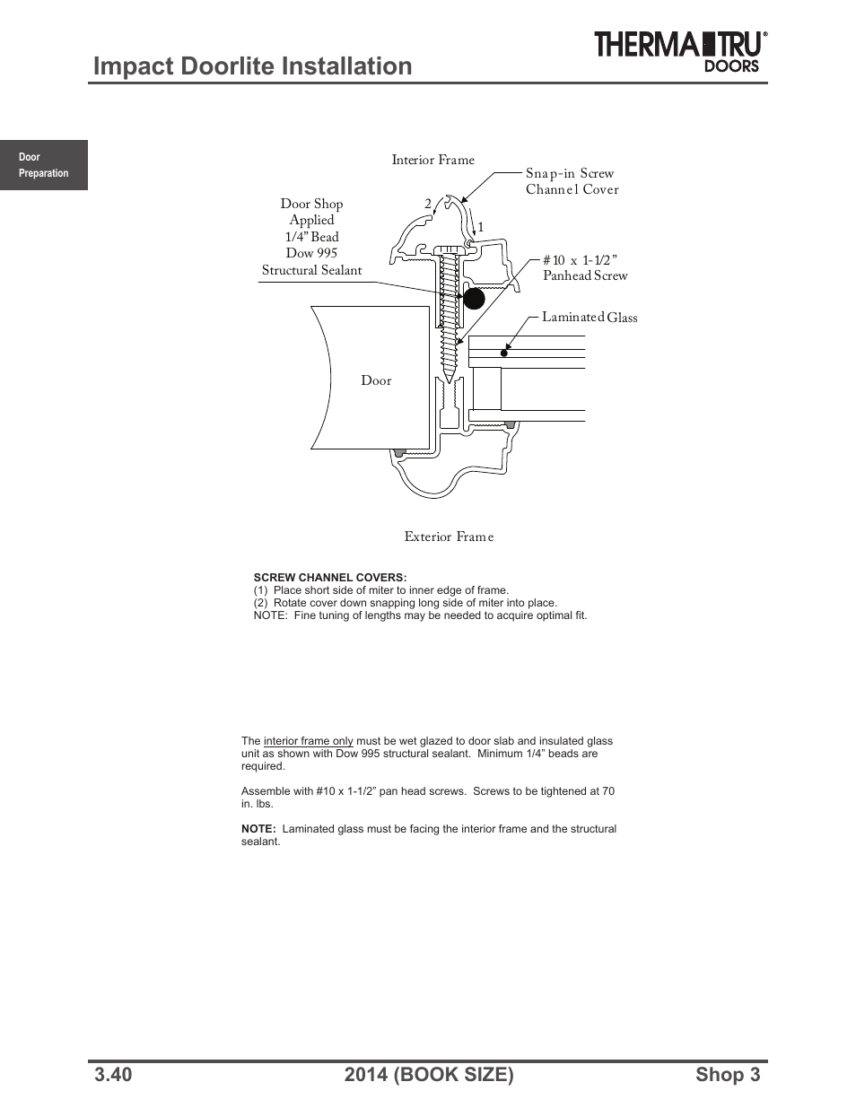Impact doorlite installation | Therma-Tru SHOP 3 Door Preparation - Book Size User Manual | Page 40 / 65