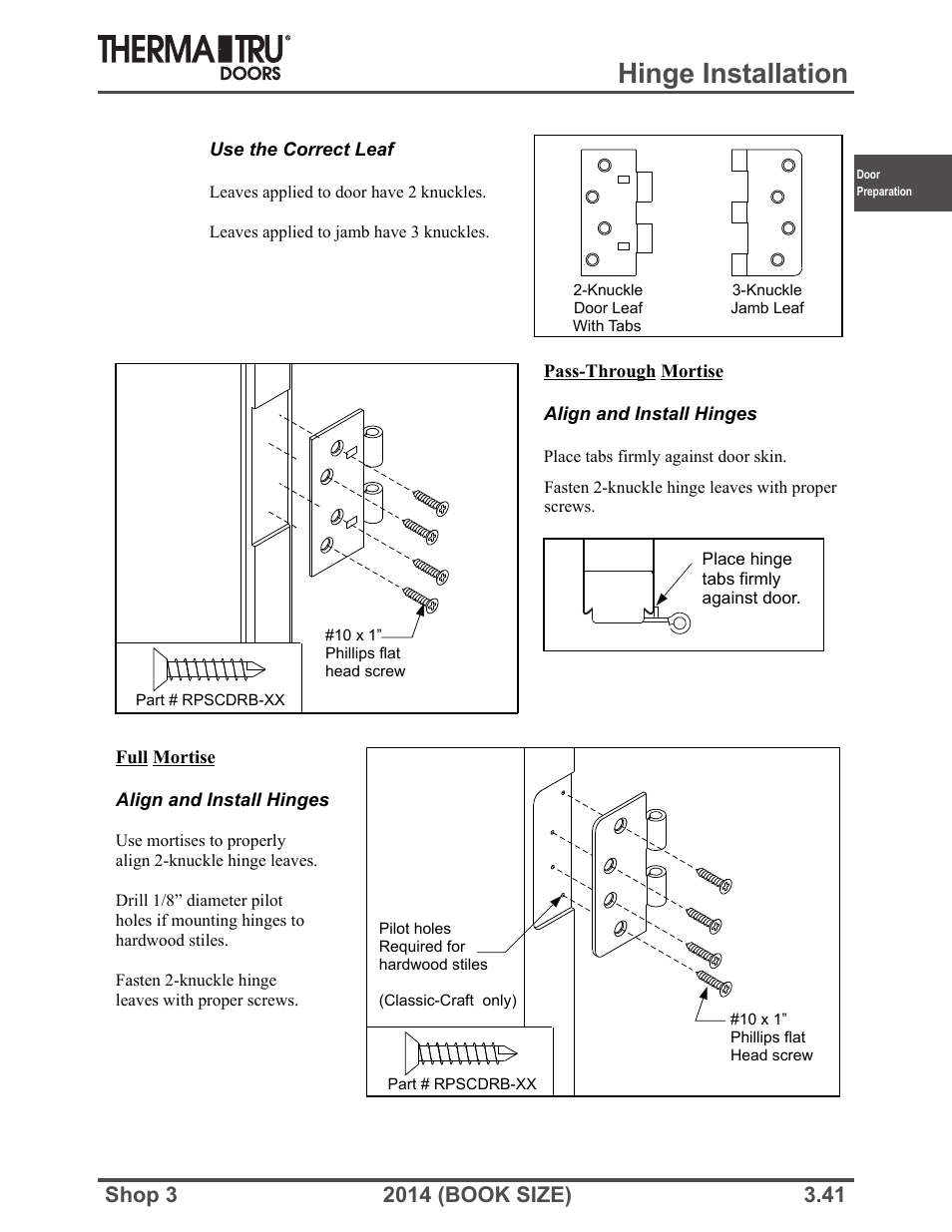 Hinge installation | Therma-Tru SHOP 3 Door Preparation - Book Size User Manual | Page 41 / 65