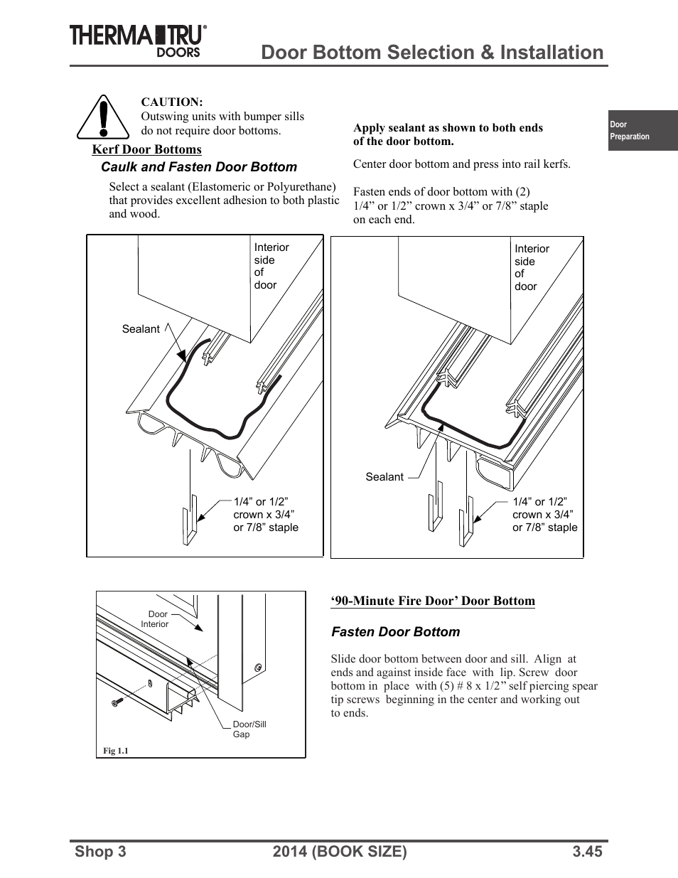 Door bottom selection & installation | Therma-Tru SHOP 3 Door Preparation - Book Size User Manual | Page 45 / 65