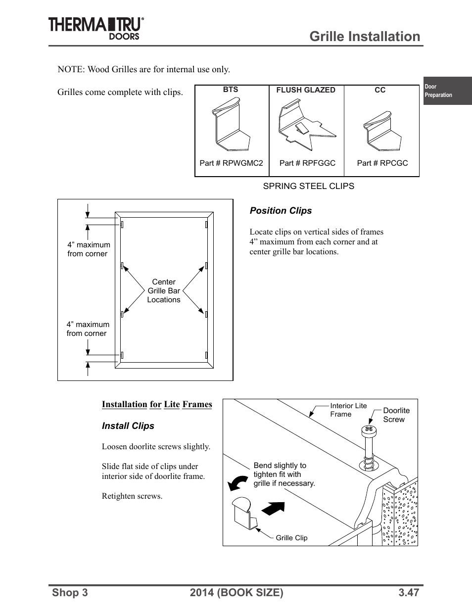 Grille installation | Therma-Tru SHOP 3 Door Preparation - Book Size User Manual | Page 47 / 65
