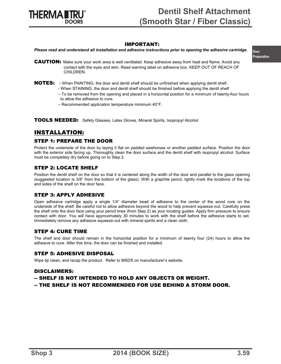 Installation | Therma-Tru SHOP 3 Door Preparation - Book Size User Manual | Page 59 / 65