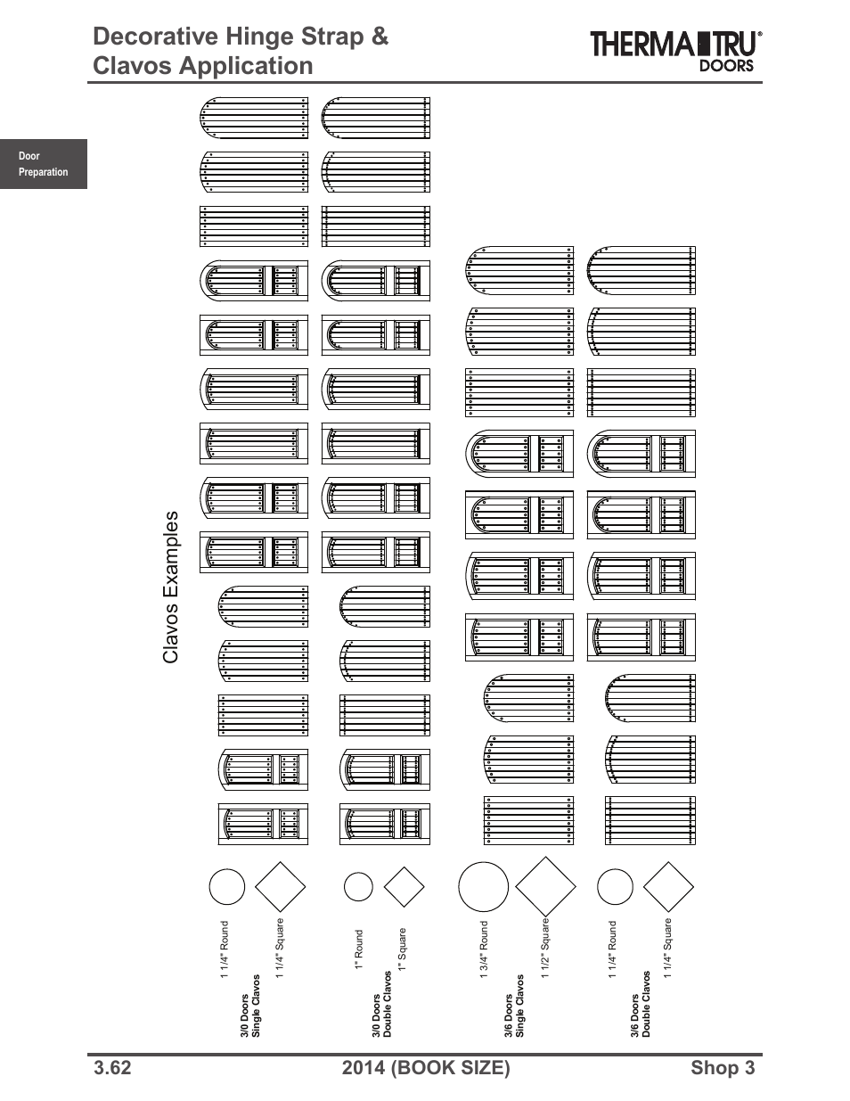 Decorative hinge strap & clavos application, Cla vo s e xa m ples | Therma-Tru SHOP 3 Door Preparation - Book Size User Manual | Page 62 / 65