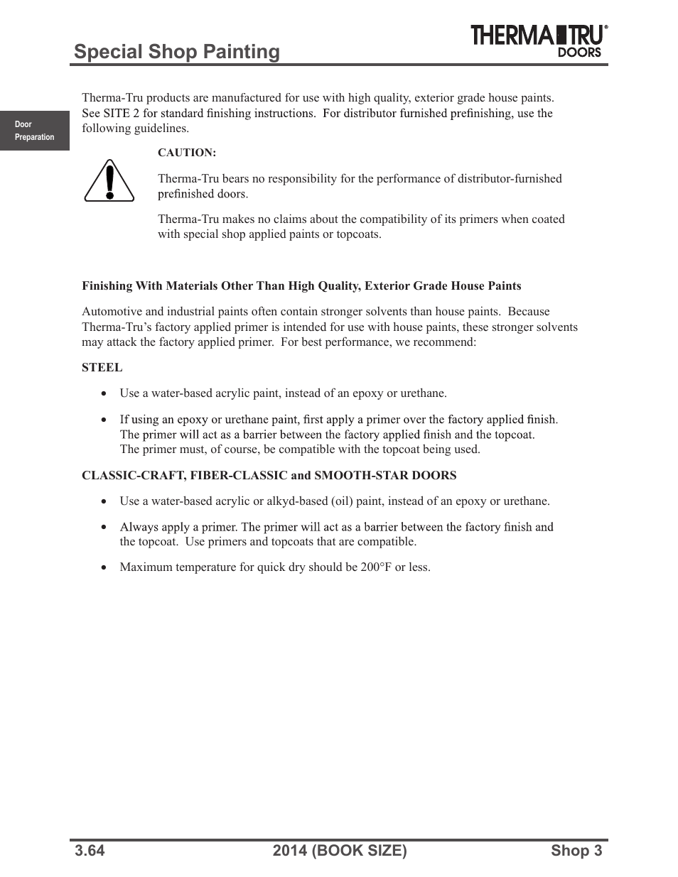 Special shop painting | Therma-Tru SHOP 3 Door Preparation - Book Size User Manual | Page 64 / 65