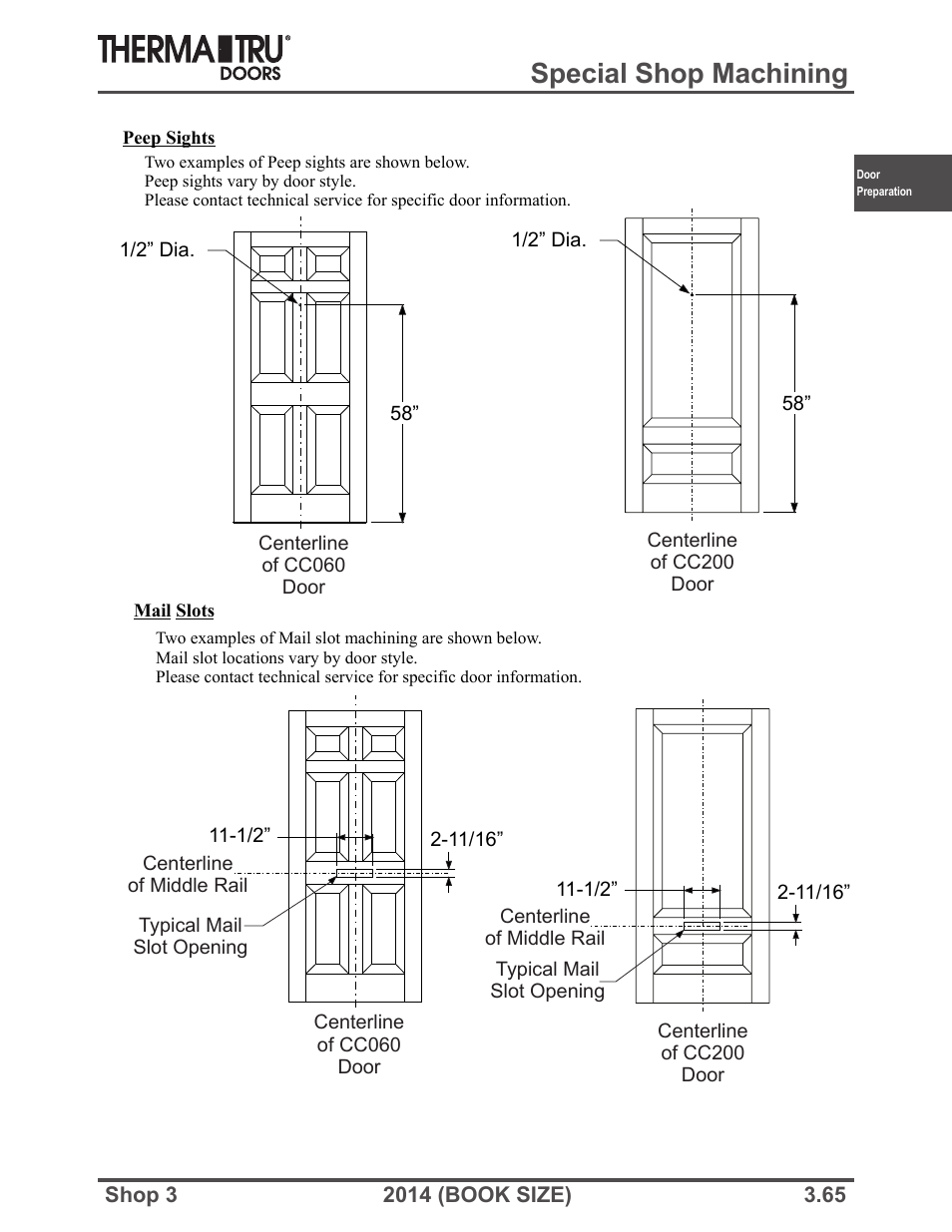 Special shop machining | Therma-Tru SHOP 3 Door Preparation - Book Size User Manual | Page 65 / 65