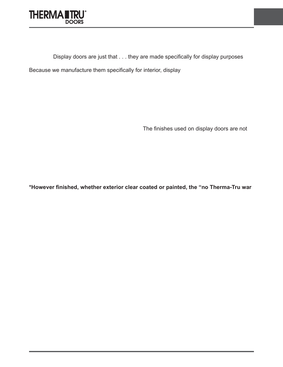 Display door cautions and policies | Therma-Tru SHOP 1 General Information - U1 Revised User Manual | Page 11 / 11