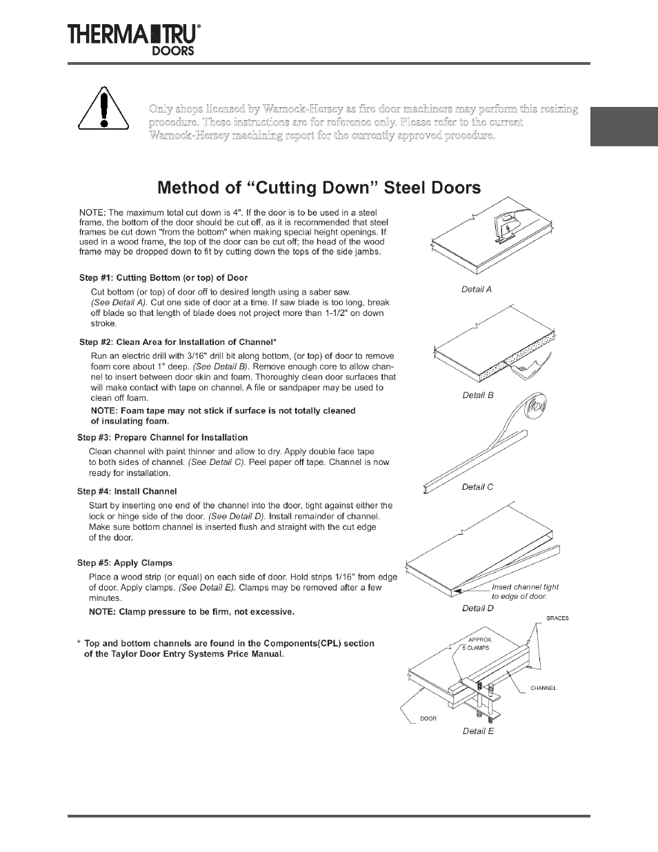 90 minute fire door slab resizing | Therma-Tru SHOP 3 Door Preparation - U1 Revised User Manual | Page 11 / 65