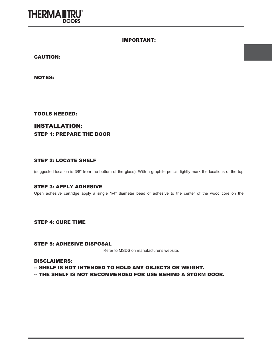 Installation | Therma-Tru SHOP 3 Door Preparation - U1 Revised User Manual | Page 59 / 65