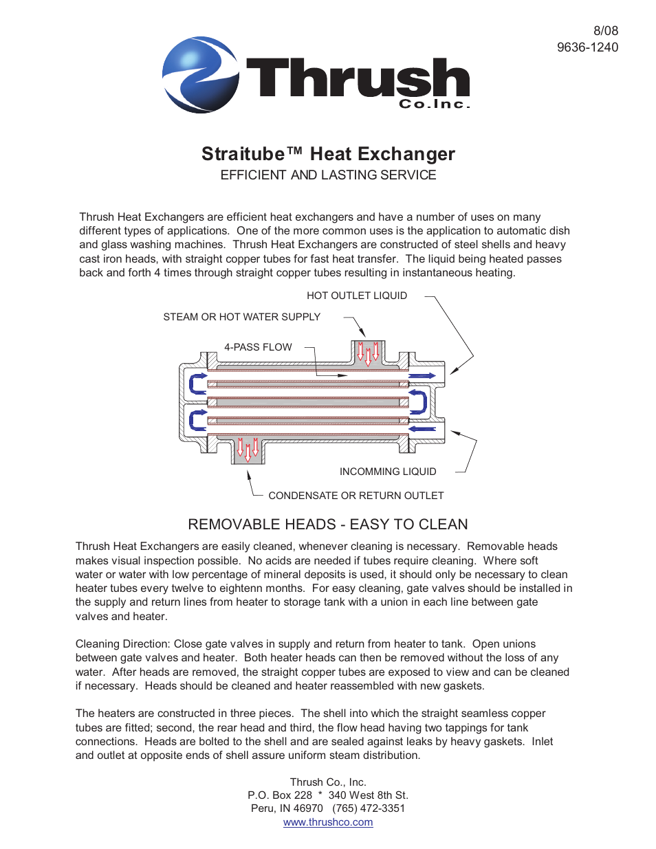 Thrush Stainless Steel Straitube Heat Exchangers User Manual | 2 pages
