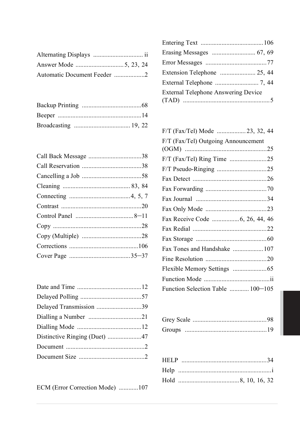 Index, Glossary | Brother FAX-727 User Manual | Page 120 / 125