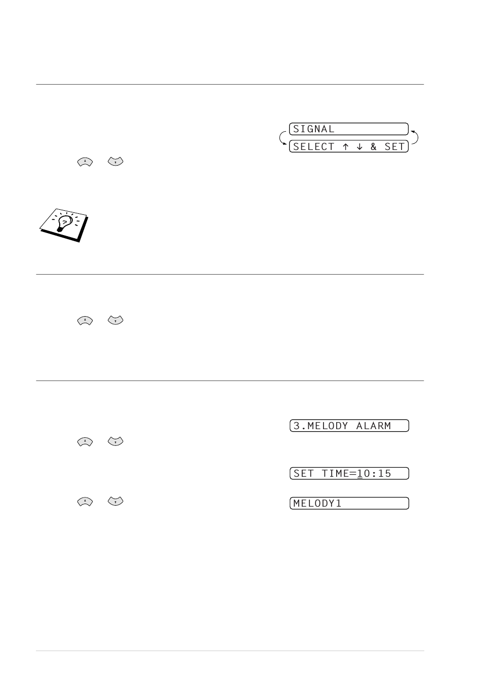 Melody settings (only for fax-737mc), Setting the ring pattern, Setting the music on hold | Setting the melody alarm | Brother FAX-727 User Manual | Page 25 / 125